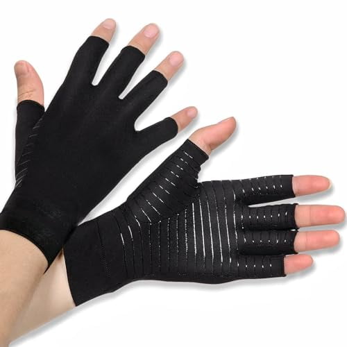 Copper Arthritis Gloves Fingerless Compression Gloves Women Men for RSI,Carpal Tunnel,Rheumatoid,Tendonitis (S)
