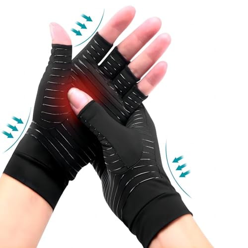 Copper Arthritis Gloves for Women Men,Fingerless Breathable & Moisture Wicking Arthritis Compression Gloves for Computer Typing and Dailywork of Hands joint Support (Medium)