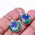 thumbnail image 1 of Copper Azurite Chrysocolla Designer Handmade 925 Silver Plated Earring 1.17", Cyan Copper Azurite Chrysocolla Earring E_7994_333_16, 1 of 2