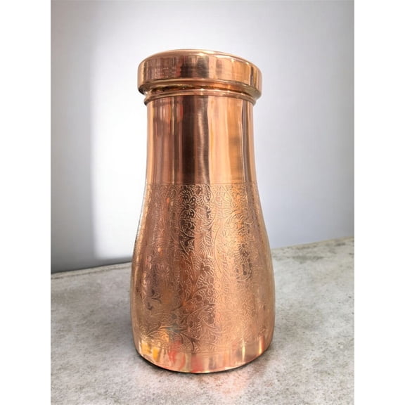 Copper Bedroom Bottle with Inbuilt Glass Embossed Luxury Design Water Bottle for Daily Use Perfect for Bedroom or Gift