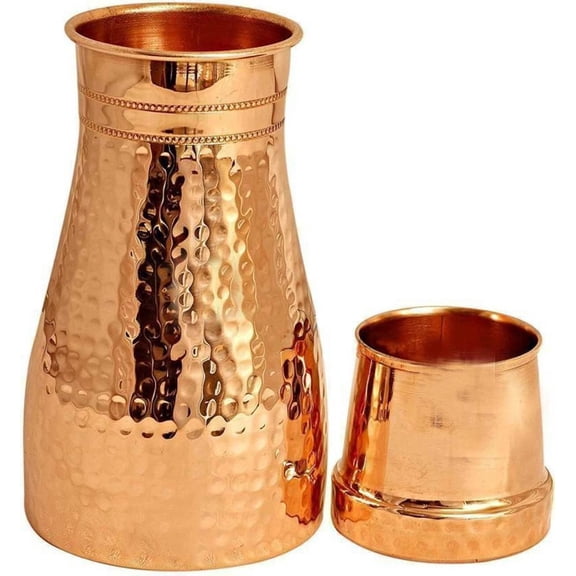 Copper Bedroom Jar Carafe Hammered Water Drinking Bottle Health Benefits 1000 Ml