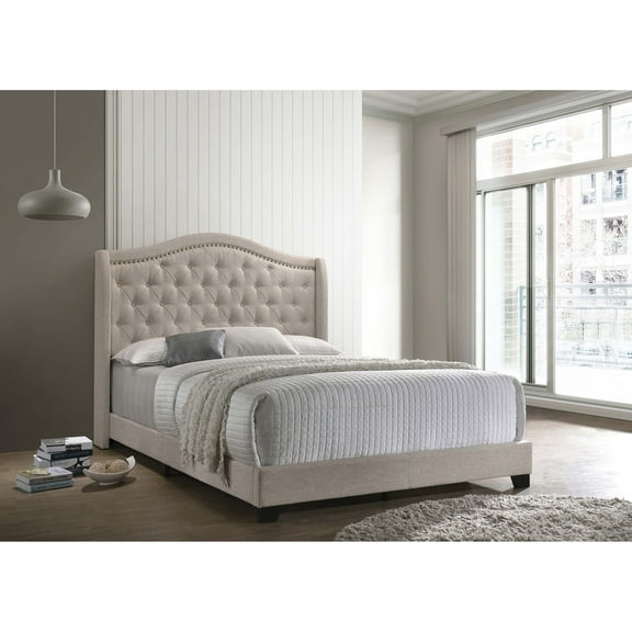 Copper Beige Upholstered Queen Wingback Bed