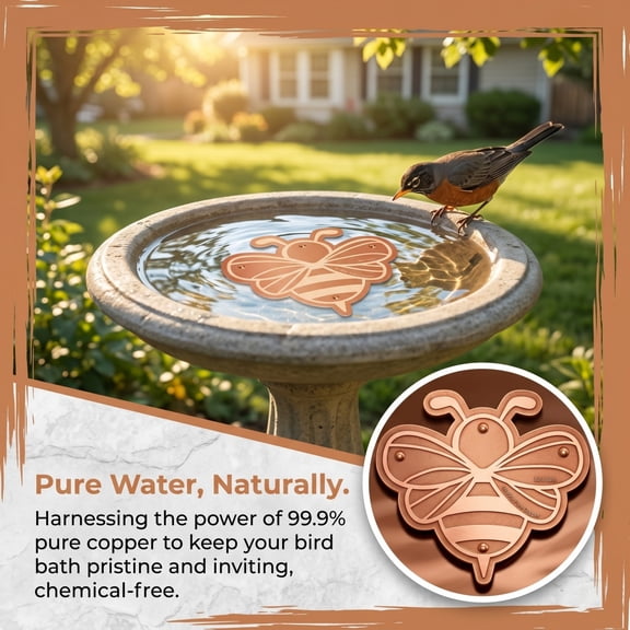 Copper Bird Bath Cleaner Disk - Natural Algae Control for Small Bird Baths, Patio Water Features, Chemical-Free Pond Care