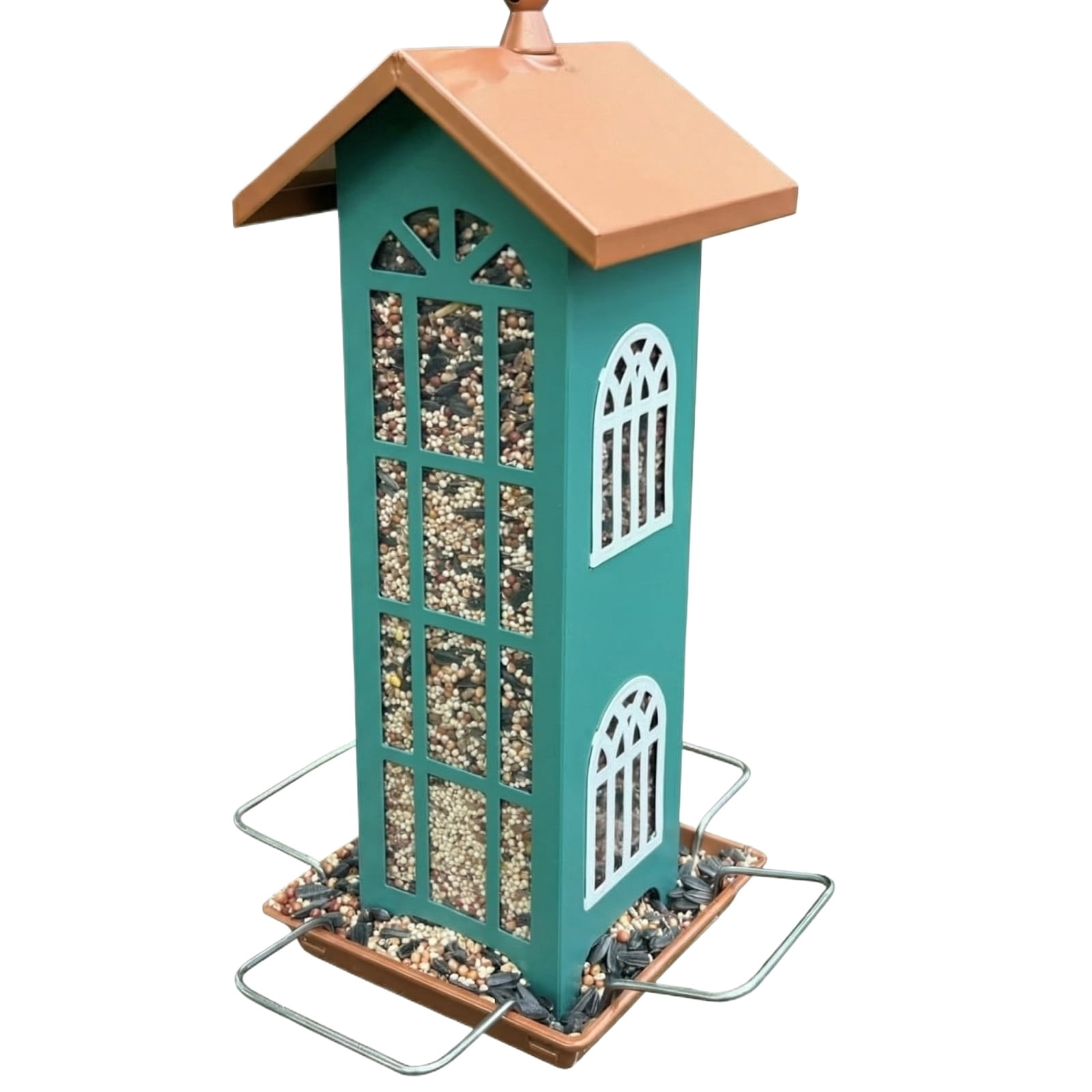 Copper Bird Feeder, Metal Bird Feeder, Outdoor Bird Feeder, Bird Feeder, Shepherds Hook for Bird Feeder, Bird Feeder Hanger, Outdoor and Garden, Bird Feeder Tray, 18X8 In, 1 Pc