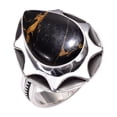 thumbnail image 1 of Copper Black Turquoise 925 Solid Sterling Silver Ring, 18X13 mm Pear Gemstone Ring, Black Ring, Christmas Gift, Unique Jewelry Ring, Adjustable Ring V, 1 of 4
