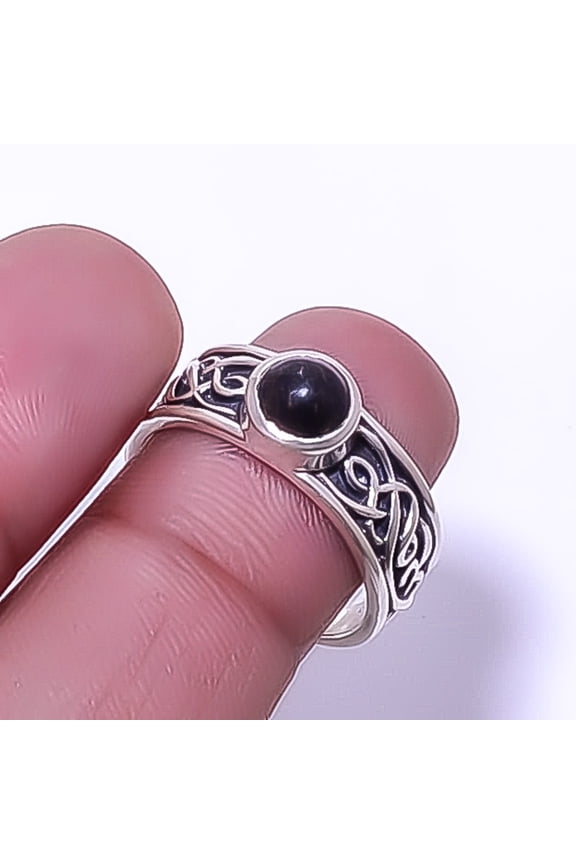 Copper Black Turquoise 925 Sterling Silver Boho Ring s.8 R7651-2, Christmas Gift, Gemstone Silver Jewelry, Turquoise Ring, New Year Sale