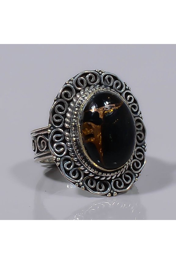 Copper Black Turquoise 925 Sterling Silver Fine Art Ring s.7 T39, Christmas Gift, Gemstone Silver Jewelry, Turquoise Ring, New Year Sale