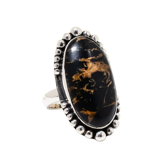 Copper Black Turquoise 925 Sterling Silver Ring, 25X13 mm Oval Gemstone Ring, Black Ring, Christmas Gift, Unique Jewelry Ring, Adjustable Ring V12434R