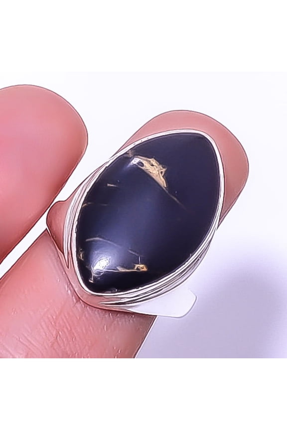 Copper Black Turquoise 925 Sterling Silver Ring 8.5 T96 A49, Christmas Gift, Gemstone Silver Jewelry, Turquoise Ring, New Year Sale