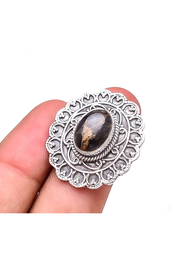Copper Black Turquoise Handmade Oxidised 925 Sterling Silver Ring S.7 R34