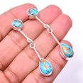 thumbnail image 1 of Copper Blue Turquoise 925 Sterling Silver Earring 1.95" E_9209_184_10, Gemstone Silver Jewelry, New Year Sale, Valentin's Day Gift, 1 of 2