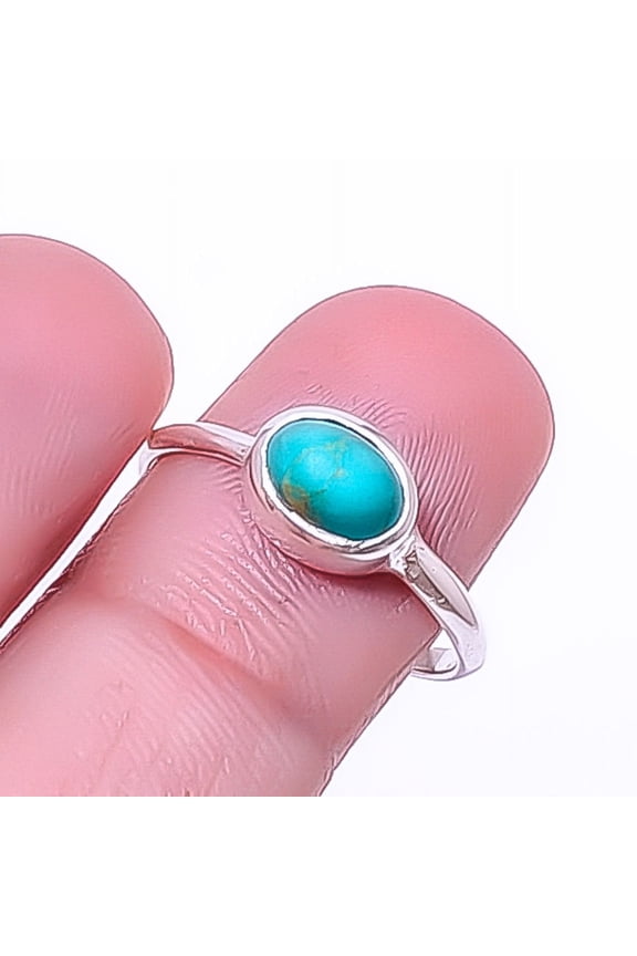 Copper Blue Turquoise 925 Sterling Silver Solitaire Ring s.7.5 A384, Christmas Gift, Gemstone Silver Jewelry, Turquoise Ring, New Year Sale