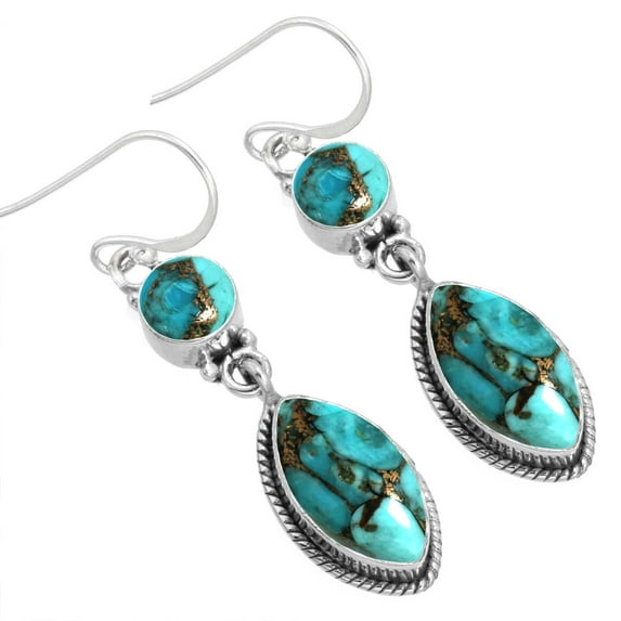 Copper Blue Turquoise Earring 925 Sterling Silver Handmade Jewelry