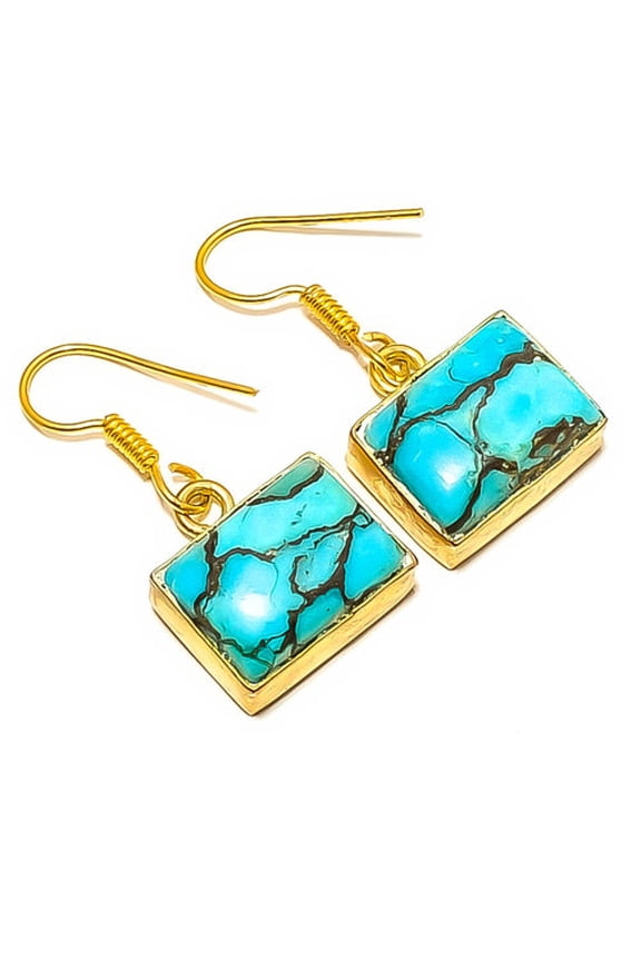Copper Blue Turquoise - Ithaca Peak 18k Yellow Gold Plated Earring 1.37" E24-344