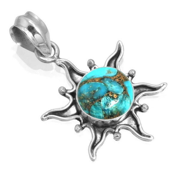Copper Blue Turquoise Women Jewelry 925 Sterling Silver Pendant