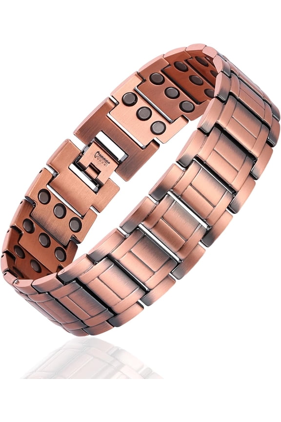Copper Bracelet for Men, 3X Strength 99.99% Pure Copper Bracelet Magnetic Jewelry with Powerful Magnets, Adjustable with Sizing Tool and Gift Box(Copper)