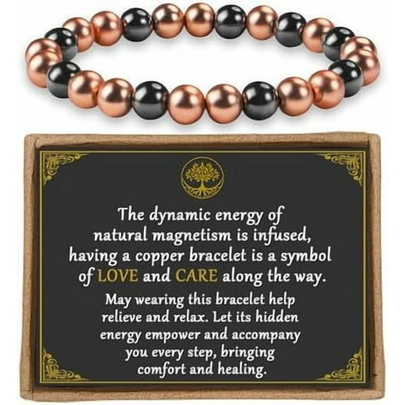 Copper Bracelet for Women and Men, 8MM Magnetic Bracelet 99.99% Pure Copper Jewelry with 3500 Gauss Magnet Beads Cooper Jewelry as Parents Anniversary Birthday Gifts