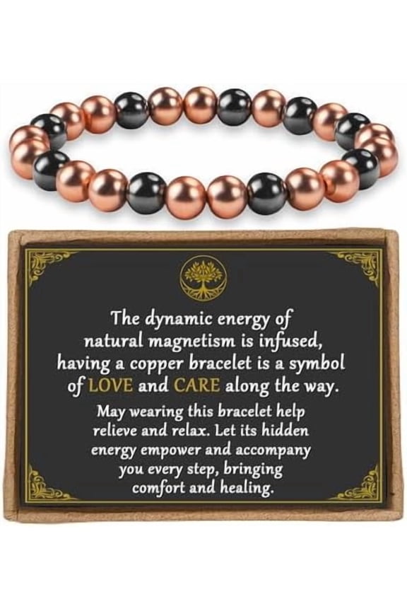 Copper Bracelet for Women and Men, 8MM Magnetic Bracelet 99.99% Pure Copper Jewelry with 3500 Gauss Magnet Beads Cooper Jewelry as Parents Anniversary Birthday Gifts