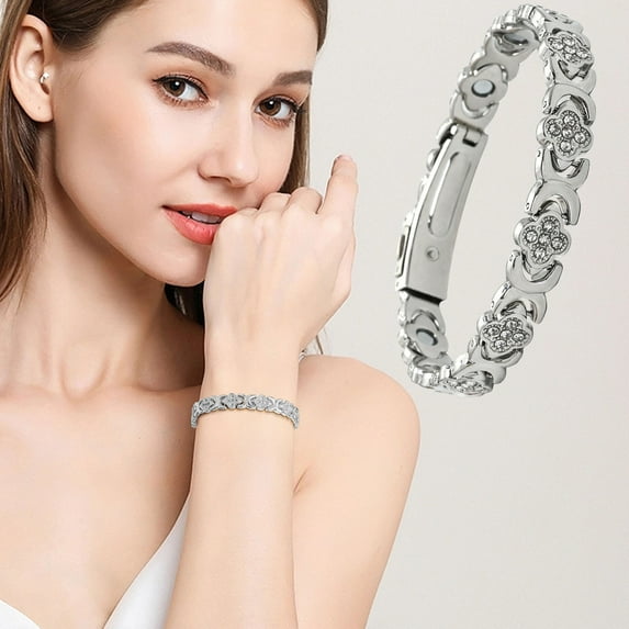 Copper Bracelet for Women, Pure Copper Megneetic Bracelet with Effective Neodymium Magneets, Pulsera de Cobre para Mujer, Lucky Clover Flower Leaf Heart Bracelet