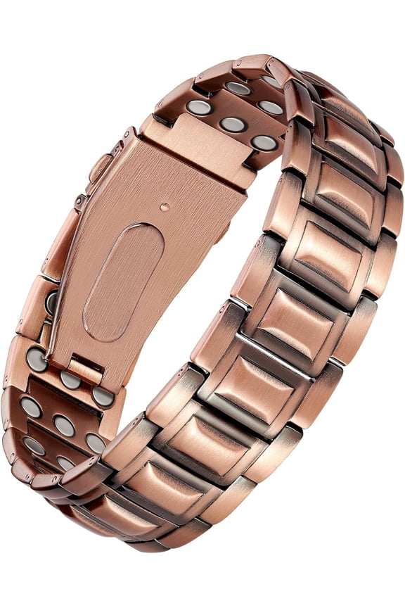 Copper Bracelet for Men, 99.99% Pure Copper Magnetic Bracelet with Multi-Row Magnets, Adjustable Link Design with Sizing Tool, Gift for Dad Husband