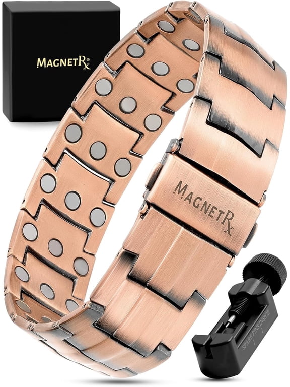 Copper Bracelet for Men Band with Fold-Over Clasp and Adjustable Links (Legacy)