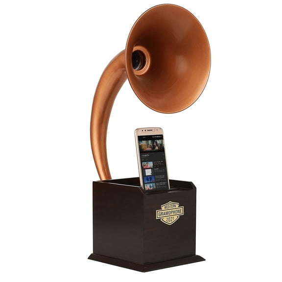 Decor Antique Copper Gramophones Speaker for Smartphone Non-Electric Acoustic Studio Table Desk Decor