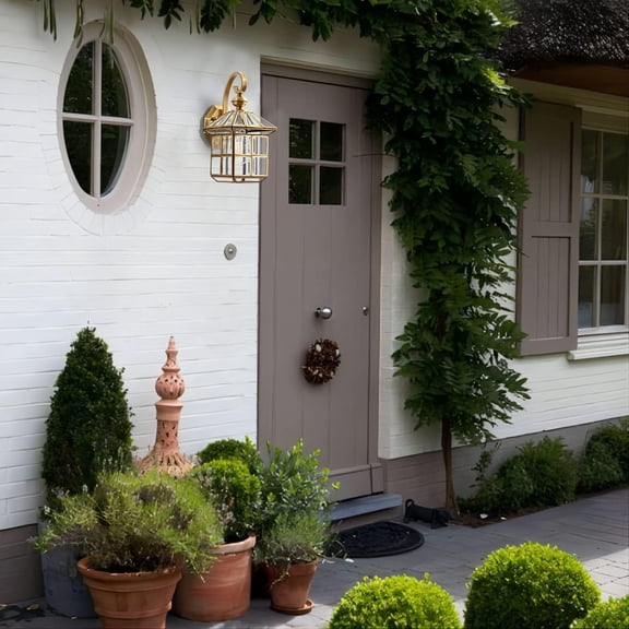 Copper Brass Outdoor Wall Lights,13.4" Exterior Lantern Light Fixture Waterproof Anti-Rust Wall Mount Lamp with Clear Glass E26 Socket Porch Light for Garage Entryway Patio Balcony