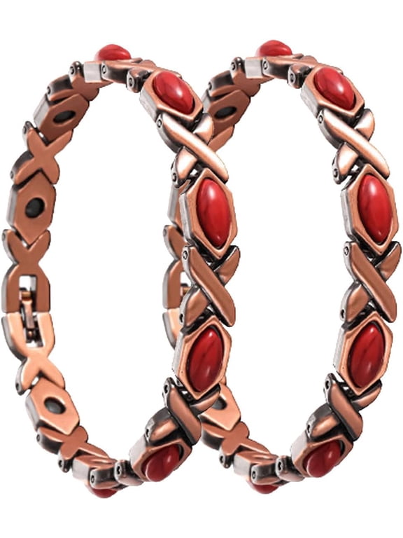 Copper Brecelet for Women, 99.99% Solid Pure Megneetic Bangle Arthritis, Effective Neodymium Lympunclog, Titanium Steel Wirstbband, Natural Unique Gemstone, Adjustable