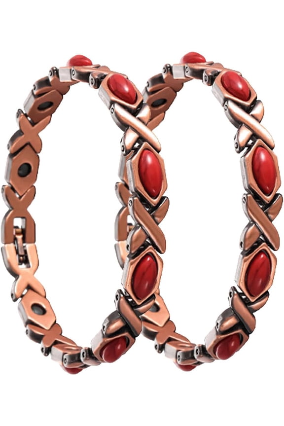 Copper Brecelet for Women, 99.99% Solid Pure Megneetic Bangle Arthritis, Effective Neodymium Lympunclog, Titanium Steel Wirstbband, Natural Unique Gemstone, Adjustable