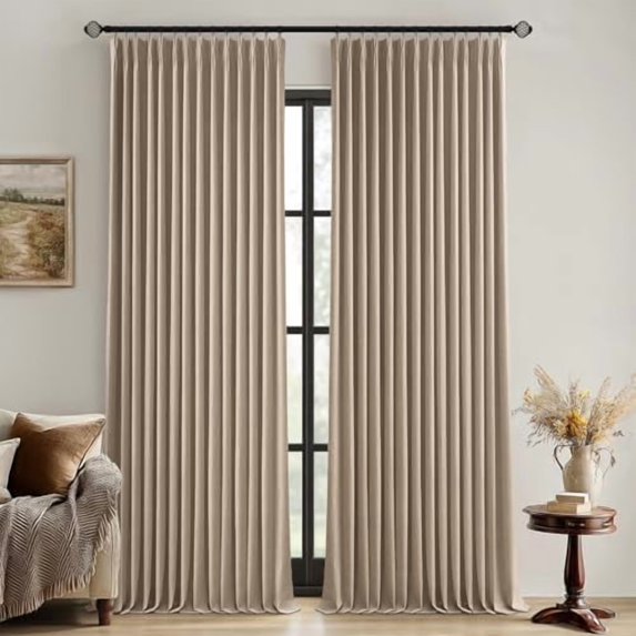 Copper Brown Pinch Pleated 100% Blackout Linen Curtains 96 Inch Length 2 Panels Set, Black Out Memory Trained Pleat Curtains Light Blocking Room Darkening Drapes for Bedroom Living Room Window