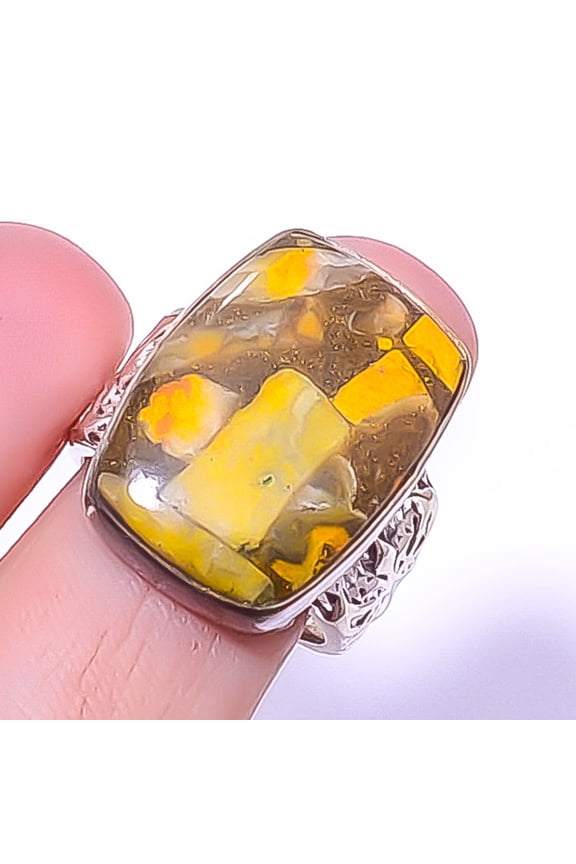 Copper Bumble Bee Jasper- Indonesia 925 Sterling Silver Israeli Ring Size 8|Handmade Ring, Gift for her, Yellow Ring, Gemstone Silver Jewelry