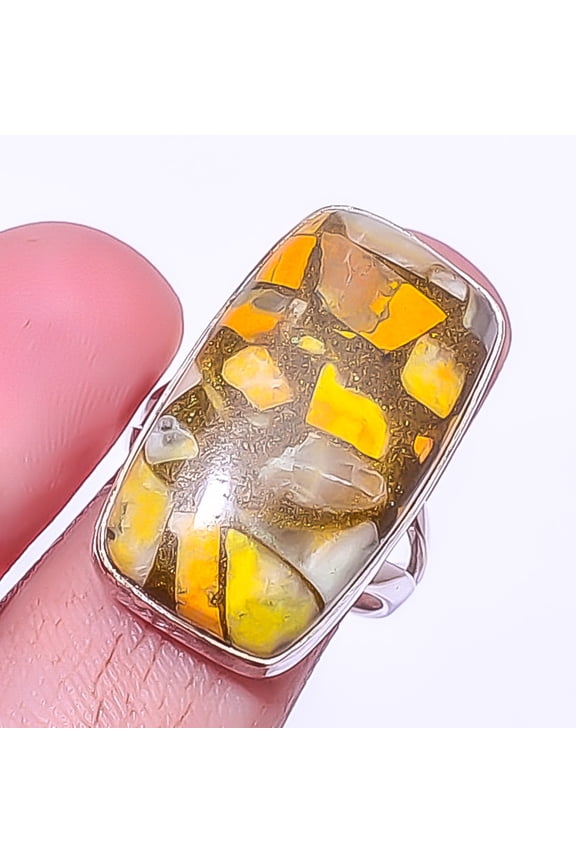 Copper Bumble Bee Jasper Indonesia Gemstone 925 Sterling Silver Handmade Ring s.7 A380, Beautiful Jewelry For Woman, New Year Sale, Valentin's Day Gif