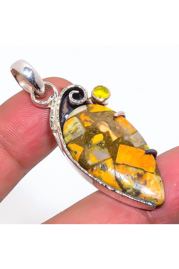 Copper Bumble Bee Jasper & Lemon Topaz 925 Sterling Silver Pendant 1.85" T44, Jasper Pendant, Christmas Gift, New Year Sale, Gemstone Silver Jewelry