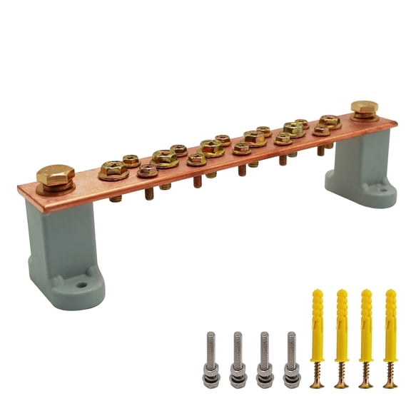 7.8" Copper Ground Bus Bar Kit with 16 Terminal Positions, UL Material Copper Grounding Busbar with T Posts Insulators