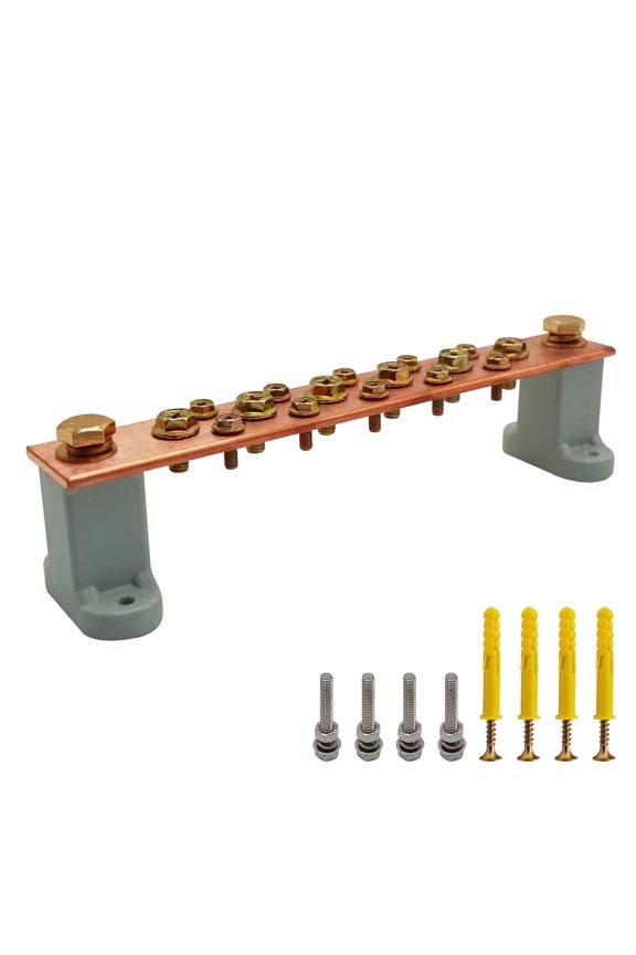 7.8" Copper Ground Bus Bar Kit with 16 Terminal Positions, UL Material Copper Grounding Busbar with T Posts Insulators