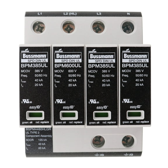 Copper Bussmann BSPM4480HLGR SPD Surge Suppressor Module, 4-Pole, 125kA, 385V-MCOV