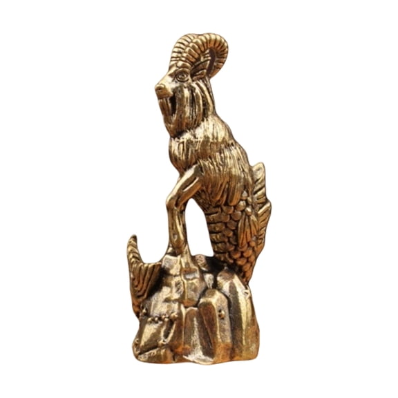 Copper Capricorns Sculpture with Intricate Carving Mythicals Goat Fish Design Figure Statue for Home Shelf Display