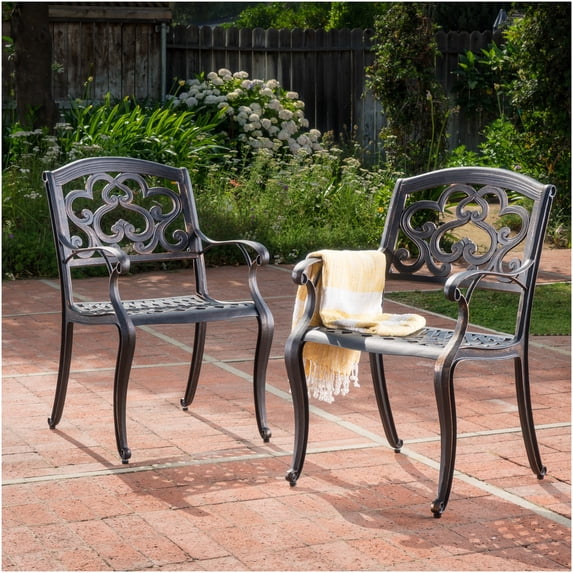 Copper Cast Aluminum Patio Dining Chairs, Set of 2, with Cloud-Like Back Design, Rust-Resistant Outdoor Seating