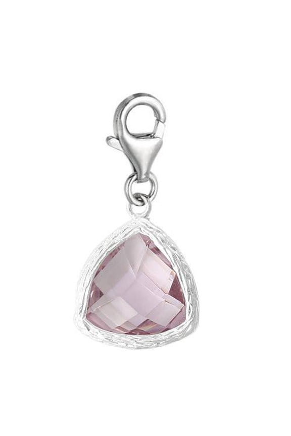 Copper Charm Pendants June Birthstone Triangle Bright Sparkly Silver Cubic Zirconia Faceted