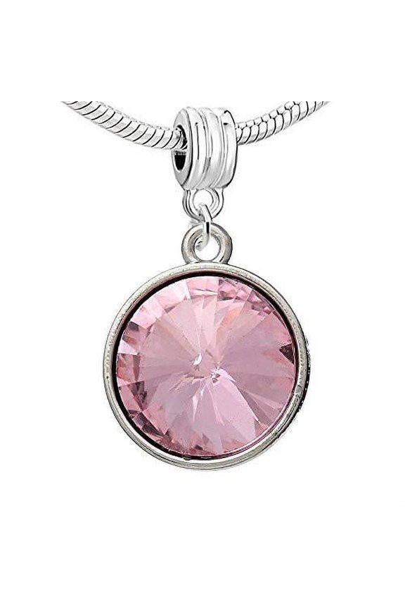 Copper Charm Pendants October Birthstone Round Bright Sparkly Silver Cubic Zirconia Faceted