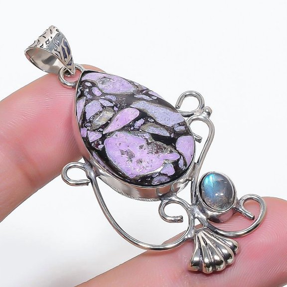 Copper Charoite Labradorite Gemstone Jewelry Handmade Gift Pendant 2.1" SR 3512