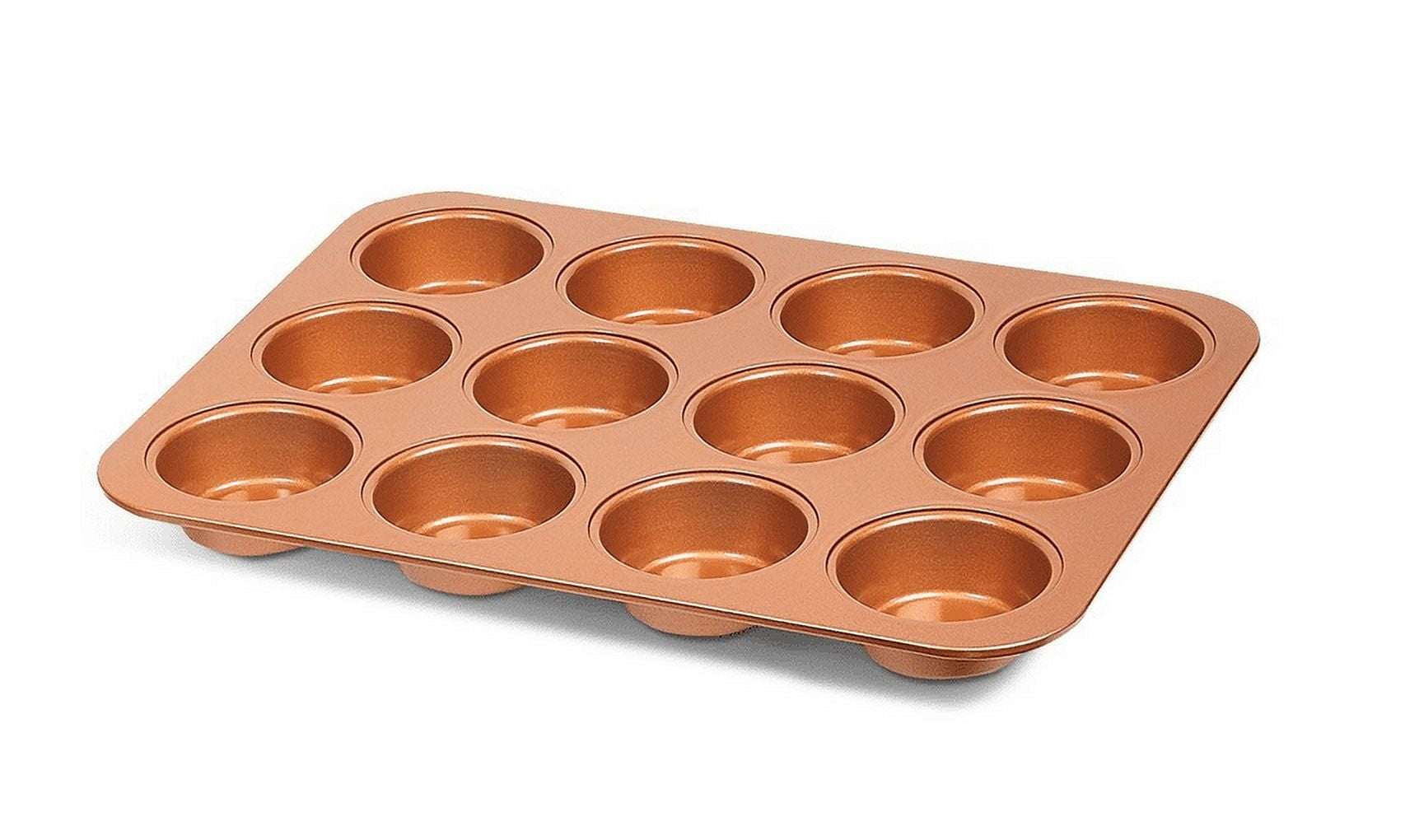Copper Ceramic Nonstick Solid Aluminum Muffin Pan for 12 Muffins Cupcakes Popovers Yorkshire Puddings