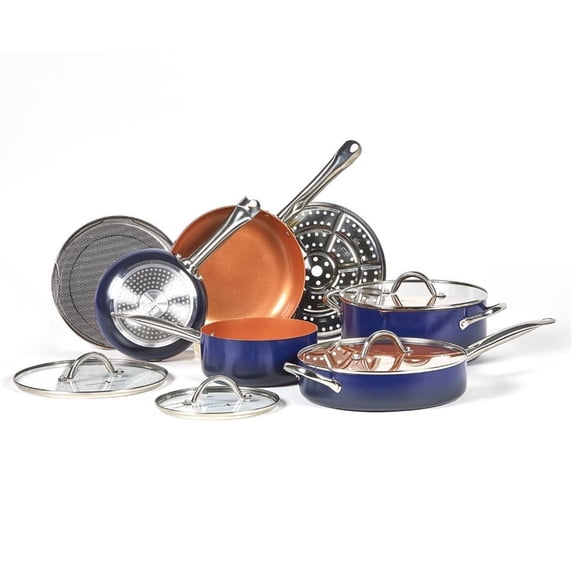 Copper Chef Quick-Cook 16-Piece Pan Set with CeramiTech Navy/Copper ...