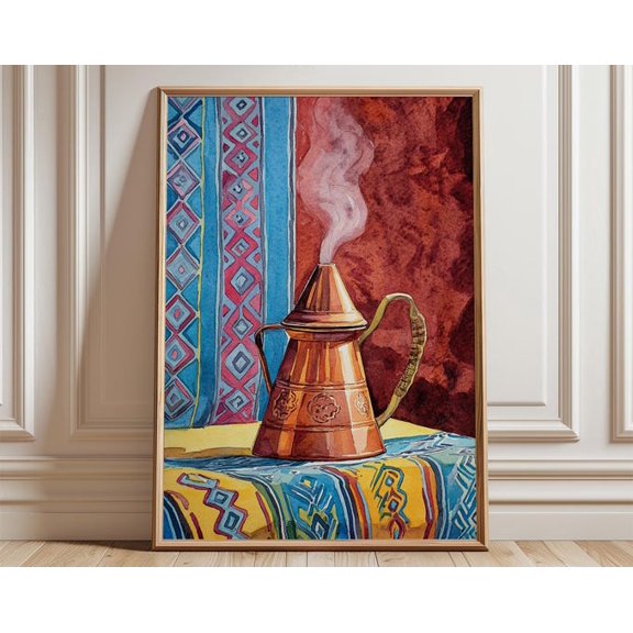 Copper Coffee Pot Middle Eastern Moroccan Boho Wall Art Print, Unframed Paper Poster 8x10in