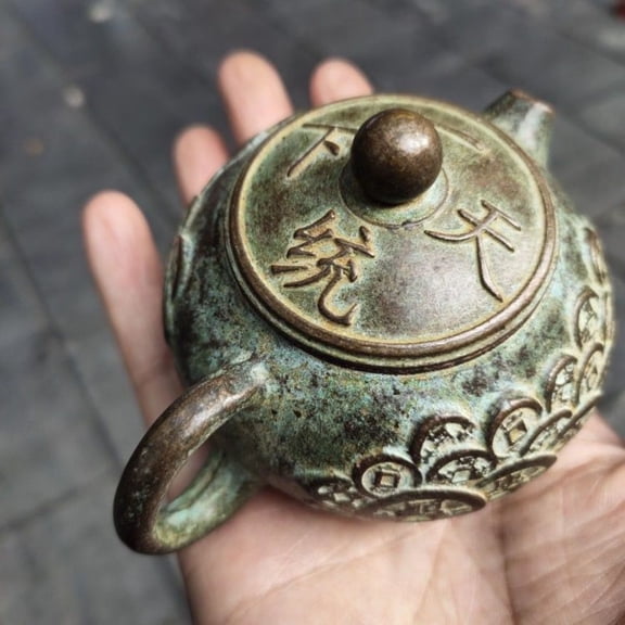 Copper Collection Antique Pure Copper Relief Copper Coin Teapot Wine Pot Green