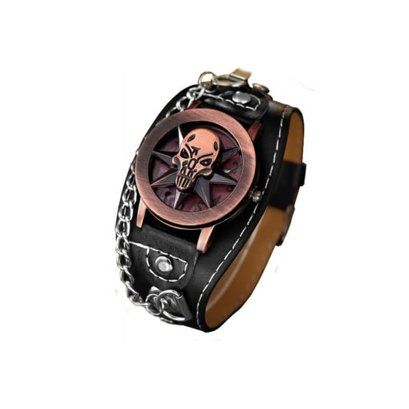 Copper Color Skull Head 7 Pointed Star Wide Band Gothic Biker Glow in Dark Hands Watch-351