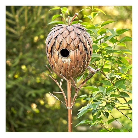 Copper Colored Birdhouse Garden Stakes (Artichoke)