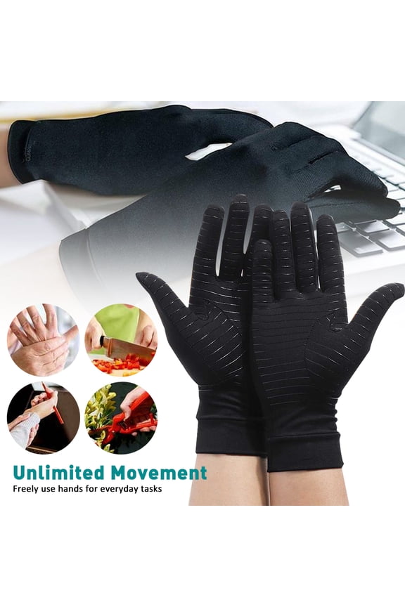 Copper Gloves - Arthritis Compression Gloves Full Finger - Relieve Arthritis, Rheumatoid, RSI, Carpal Tunnel, tendonitis Pain for Women and Men