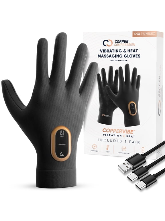 CopperVibe™ 2.0 Heated Vibrating Gloves for Hand Pain Relief | 4 Heat Levels, 3 Massage Modes, Rechargeable & Cordless | Arthritis, Carpal Tunnel, Joint Pain | S/M