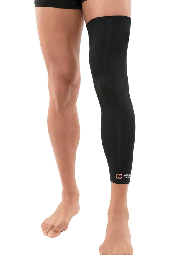 Leg Compression Sleeve - Copper Infused Knee Stabilizer Brace for Running, Meniscus Tear, ACL, MCL, Arthritis, Joint Pain Relief - Thigh & Calf Support for Men & Women - Black - S